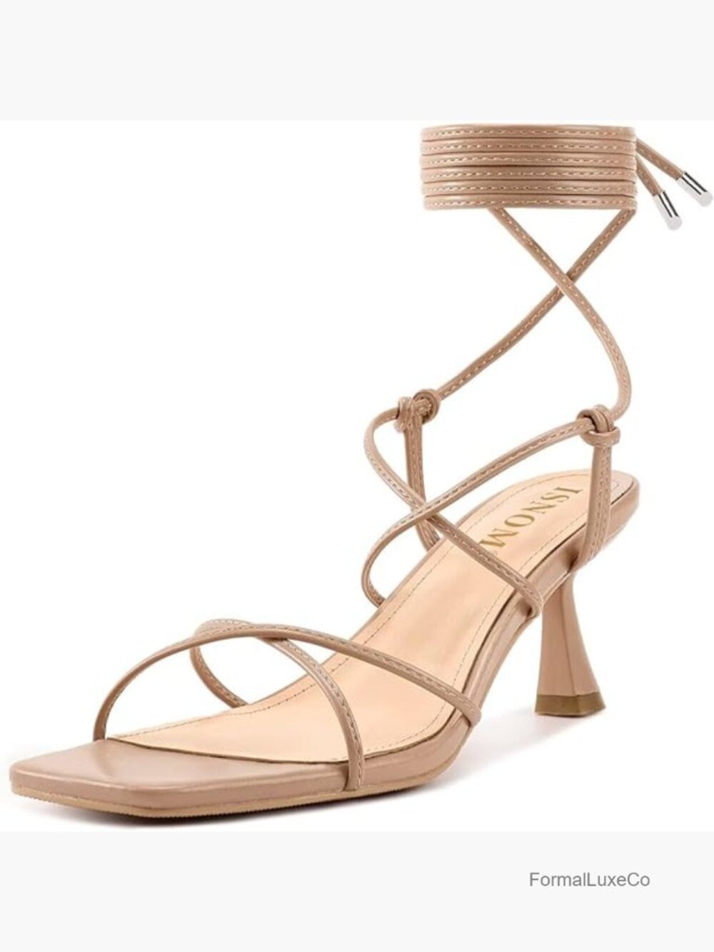 Strappy Lace Up Kitten Heels Sandals Square Toe Stiletto Heels